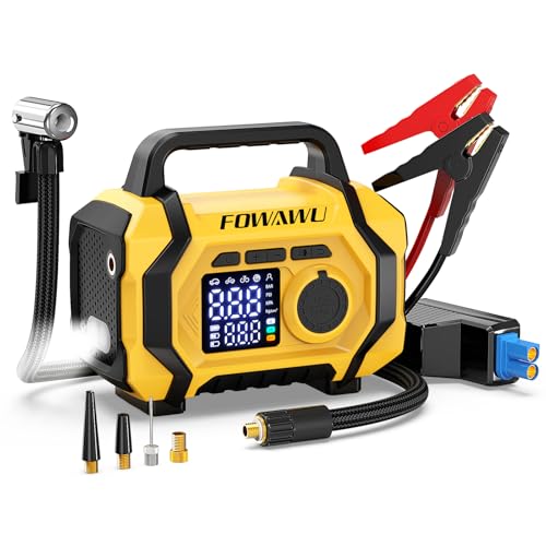 FOWAWU Avviatore Batteria Auto con Compressore 9 in 1, Avviatore Batteria 8000A 26800mAh(Tutti i Benzina e 10L Diesel), Compressore Aria Portatile 150psi con Schermo LCD Digitale Torcia LED