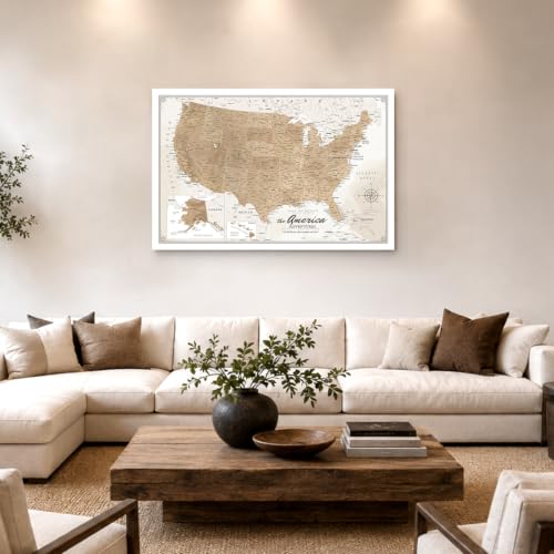 Image of IPIC Vintage US Travel Map with Pins, USA Map Pin Board, Size 42x28 in