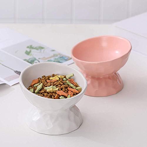White small ceramic Raised Cat Bowls, Tilted Elevated Food or Water Bowls , Stress Free, Backflow Prevention, Dishwasher and Microwave Safe, Lead & Cadmium Free