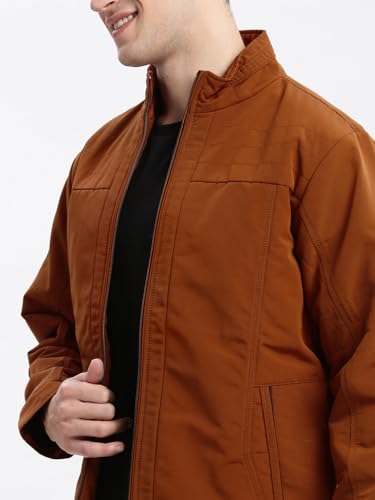 Image of SHOWOFFFF Men Solid Bomber Jacket | Mock Collar Full Sleeves Nylon Jacket for Mens | Slim Fit Regular Length Jacket for Men's