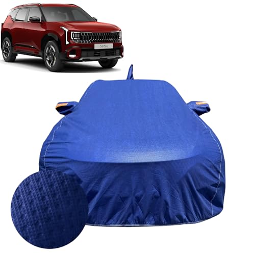 Image of Car Cover Compatible for Kia Seltos (2026) | 100% Waterproof Cover with Antenna & Reflective Mirror Pockets | Dustproof, Scratchproof, Heatproof Seltos Car Cover |Soft Cotton Lining| Blue