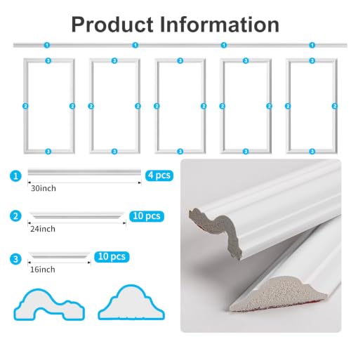 Image of Art3d Premade Peel and Stick Molding Trim Kit, 5 Frames Set, 24 inch x 16 inch