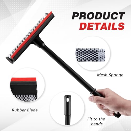 Professional 8.1\" 2 in 1 Window Squeegee with 16\" Long Handle,Car Squeegee for Gas Station,Home,Car,Glass,Shower,Outdoor High Window Cleaning