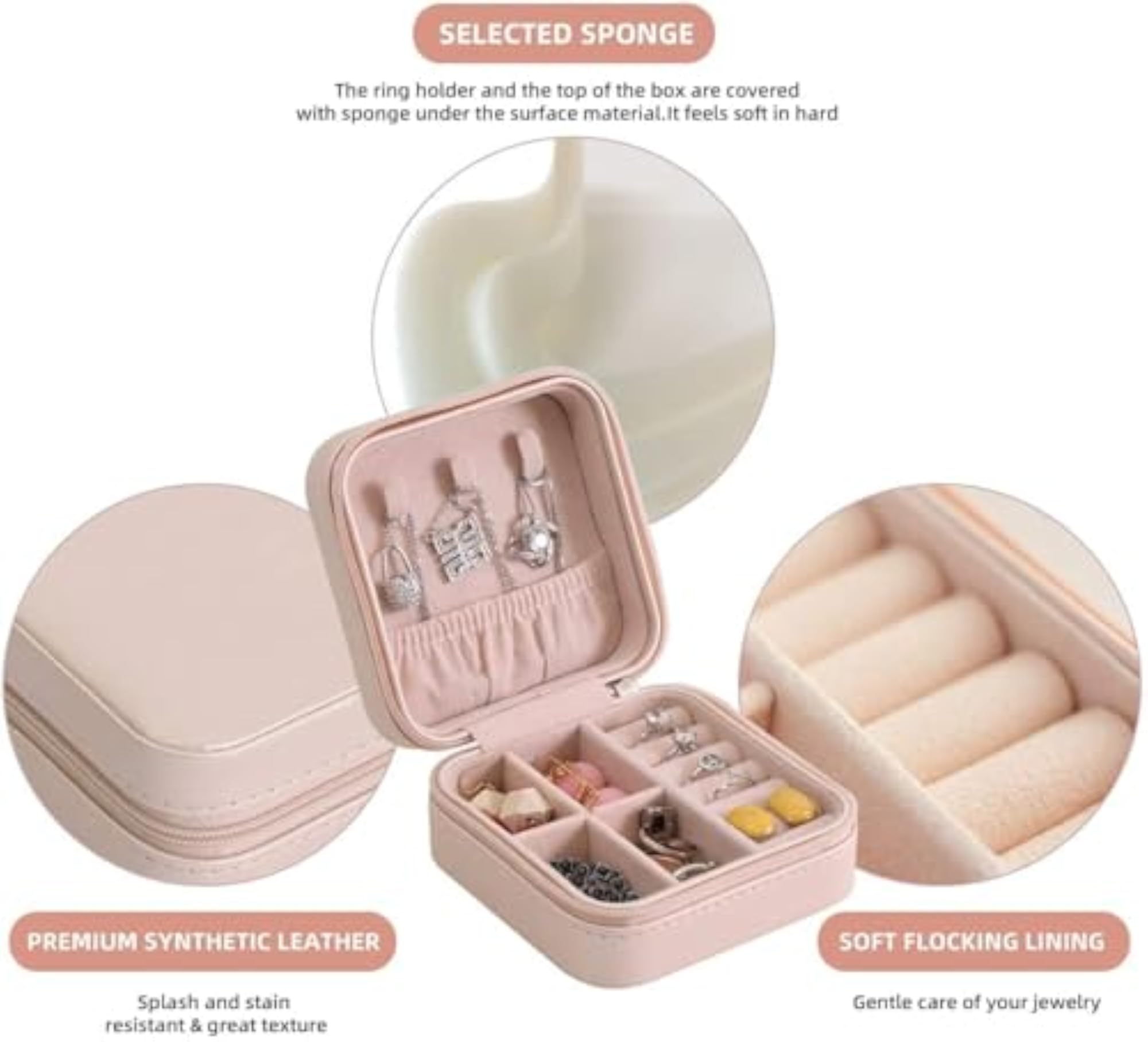 PU Leather Zipper Portable Jewellery Organizer Box with Dividers