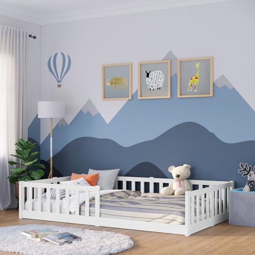 Bellabino Vere Bodenbett 120x200 cm – Montessori Kinderbett mit Rausfallschutz & Lattenrost, Massives Boden Bett für Jungen & Mädchen aus Holz Kiefer – Kleinkindbett in Weiß Bellabino Vere Bodenbett 120x200 cm – Montessori Kinderbett mit Rausfallschutz & Lattenrost, Massives Boden Bett für Jungen & Mädchen aus Holz Kiefer – Kleinkindbett in Weiß