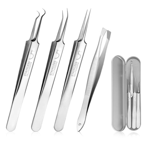 Kit de 4 herramientas para eliminar espinillas, pinzas profesionales de acero inoxidable, extractor de puntos negros, pinzas de maquillaje de precisión para mujeres y niñas