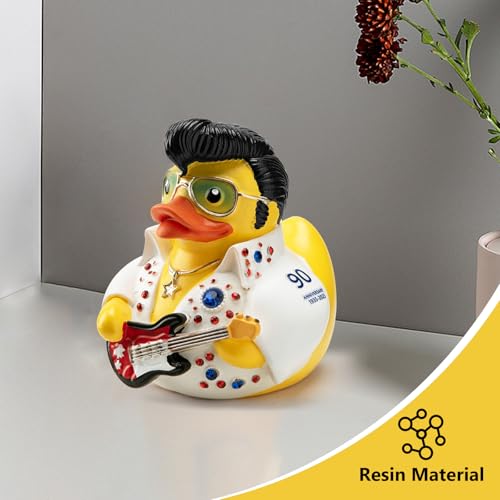 Elvis Duck Figurine, White Jumpsuit Design with Rhinestones, Decorative Collectible, 3.14 x 3.14 x 2.75 inches - Image 4