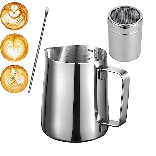 Milk Frothing Pitcher 20oz/600ml, Stainless Steel Creamer Cu