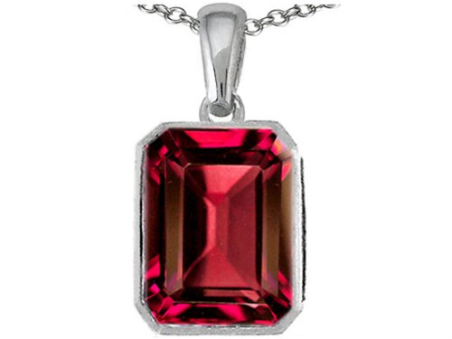 Star K Emerald Cut 10x8mm Created Ruby Pendant Necklace Sterling Silver