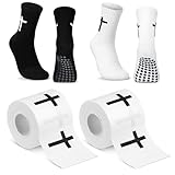 TrelaCo 2 Sets Cross Grip Socks with 2 Pcs Christian Athletic Tape Jesus Soccer Grip Socks Cotton Sports Athletic Tape Serrated Edges for Easter Gifts Football Baseball(Black White,Cross)