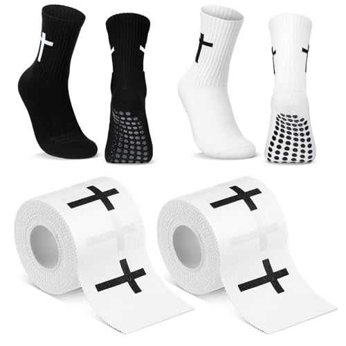 TrelaCo Cross Grip Socks with Christian Tape, Black/White