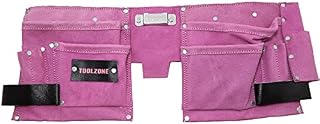 Toolzone 11 Pocket Pink Double Leather Tool Pouch Includes Tape/Hammer Holder
