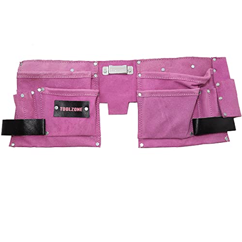 Toolzone-Werkzeuggürtel mit 11 Taschen (auch für Hammer und Klebeband), Leder, Pink Toolzone-Werkzeuggürtel mit 11 Taschen (auch für Hammer und Klebeband), Leder, Pink