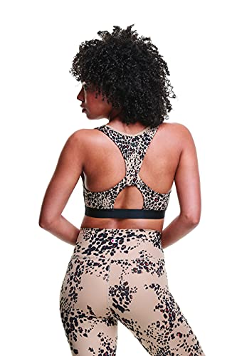Champion Women's Soft Touch Eco Cutout Sports Bra, Mini Leopard Flow Country Walnut, Medium - Image 3