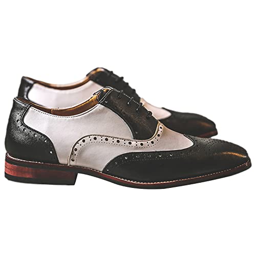 Men's Handsome Microfiber Leather Brogues Wedding Shoes Color Blocking Oxfords Formal Dress Shoes4