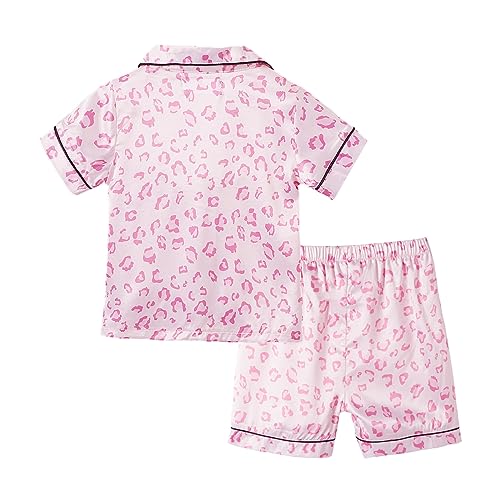 Mud Kingdom Little Girls Silk Satin Pajamas Set Short Sleeve 2 Piece Button Down Sleepwear Loungewear2