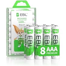 EBL AAA Rechargeable Batteries, 8-Count, Ni-MH 1100mAh 1.2V Triple A Batteries for Remote Controls Household Electronic Devices