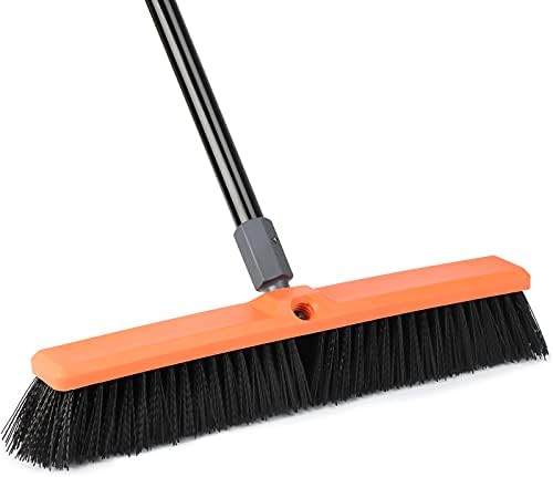 18inch Push Broom Outdoor - Heavy Duty Broom for Driveways, Sidewalks, Patios and Deck Cleans Dirt, Debris, Sand, Mud, Leaves and Water-18 Wide Bristles
