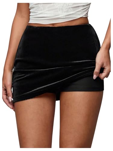 SweatyRocks Womens Plus Size Velvet Mini Skirt High Waist Bodycon Date Night Skirts with Shorts Black Large Plus