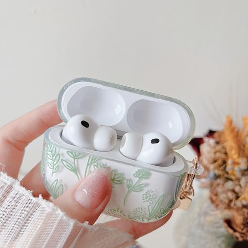 Image of MINSCOSE for AirPods Pro 3rd Generation Case (2025),Cute Flower Floral Aesthetic Design with Floral Keychain with Cleaner Kit for Girls Women for AirPods Pro 3-Green