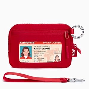Cartera con llavero para mujer, mini tarjetero con cremallera y ventana de identificación, monedero desmontable, cartera organizadora pequeña, color rojo