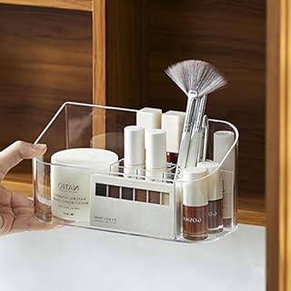  Makeup organiser box, with 9 compartments 2 removable dividers, for cosmetic storage of dressing table and bathroom cabinet storage tray holder