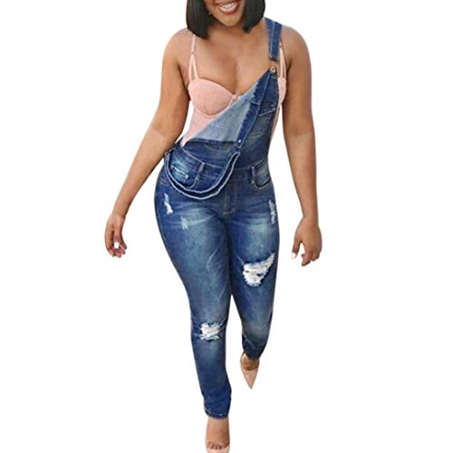 Jushye Clearance!!! Women's Jeans Dungarees, Denim Strap Hole Plus Trousers Pants Jumpsuit Rompers (Blue, M)