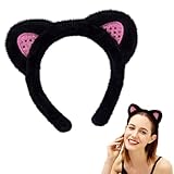 Ewaycom Black Cat Ears Headband Women Cute Plush Black Cat Ear Hairband Washing Face Headbands for Skincare Makeup Photo Props Yoga Cosplay Party Adult Teen Girls Headwear
