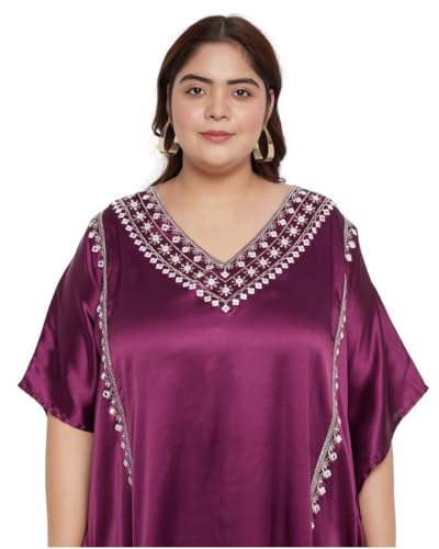 Image of Gypsie Blu Women Long Kaftan Plus Size Satin Soft Embroidery Swimsuit Cover Up Embroidered Work Caftan Gown Dress for Ladies