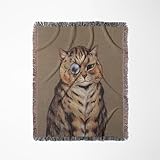 3dRose Louis Wain Cat with Spectacle Vintage Woven Blanket
