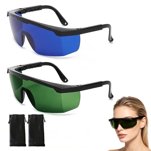 Larebidtex 2 unidades Gafas Laser Depilación - Unidades HPL/IPL/Luz Pulsada - Protección Ocular Eficaz y Cómoda, 1 de color verde + 1 azul