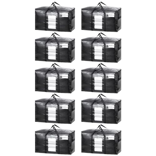 Image of TAILI Extra Large Moving Bags, 10 Pack Black Heavy Duty Totes For Storage with Visible Window, Wrap Around Handles, Storage Bags for Space Saving, Alternative to Moving Boxes