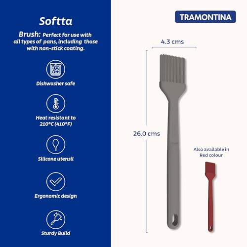 Image of Tramontina Softta Silicone Basting Brush - Grey, Heat Resistant to 210C - Ideal for Sauces, Marinades, Glazes, Butter - Baking, BBQ & Cooking Tool