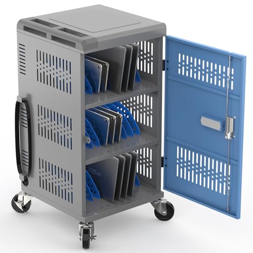 MetaTeel Laptop Cart on Wheels, Fully Assembled 30-Bay Mobile Charging Cart with Lockable Door, Fits Devices for Laptops, iPads, Chromebooks Up to 14-inch, Ideal for School, Office & Educational Use