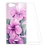 ESCAMOT Bedruckte Hülle + 2 Glas Schutzfolie Kompatibel mit Wiko Pulp 3G, Stoßfeste Weiche Cover & HD Klare Tempered Glass Folie (Blume 4)