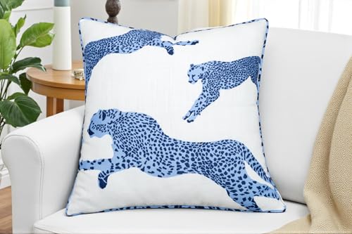 Running Leopard Blue Pillow Cover 20x20 Inches