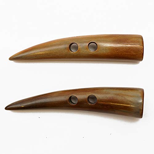 2-pcs 93mm (3-5/8") Natural Horn Toggle Button, MAY-HB-70b555 (Burnt Brown)
