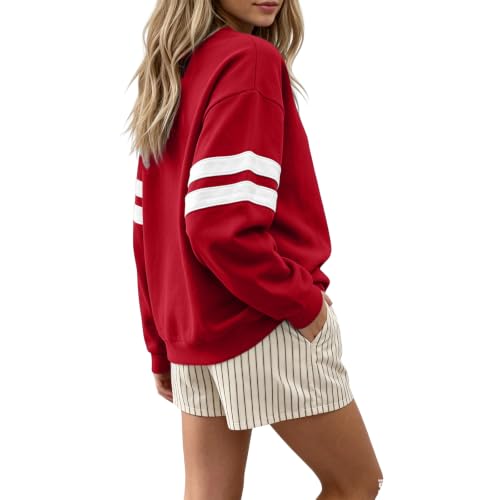 Womens Varsity Striped Sweatshirt Oversized Drop Shoulder Sweat Shirt - image 5
