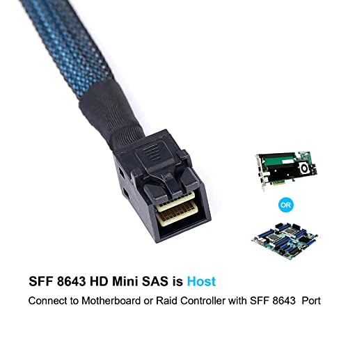 Cable de datos SFF 8643 para controlador host con 4 salidas SATA de 3 pies 2