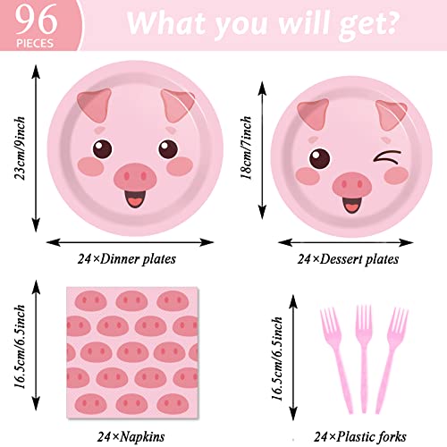 96 Pcs Pig Birthday Tableware Set Pink Pig Plates Napkins Farm Animal Party Decorations Piggy Dinnerware With Piglet Party Supplies For Cartoon Pig Girls Birthday Tableware Kit Party Favor 24 Guests #TOP1