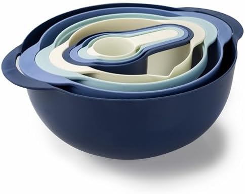 COOK WITH COLOR Nesting Bowls with Measuring Cups Colander and Sifter Set - Includes Mixing Bowls, Colander, Sifter and Measuring Cups, Blue Ombre, 8 Pc Bowl