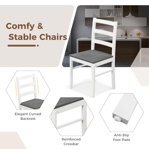 image for COSTWAY Dining Table Set for 4, Wood Kitchen Table Chairs Set with Rub
