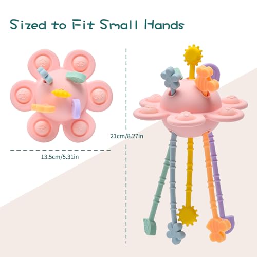 Image of Montessori Sensory Toys for Babies,Silicone Teething Toys Pull String Baby Toy 18 Months (Pink)
