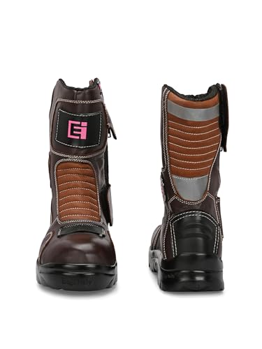 Image of Eego Italy Women's Biker boot /Motorcycle riding boot, real leather upper & anti slip sole with steel toe protection, padded socks, 3M Reflectors,lace free, with rubber gear protector