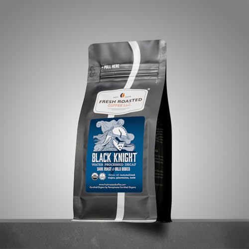 Image of Fresh Roasted Coffee, Organic Black Knight Water-Processed Decaf Drip Ground Coffee, Dark Roast, USDA Organic, Kosher, 12 oz