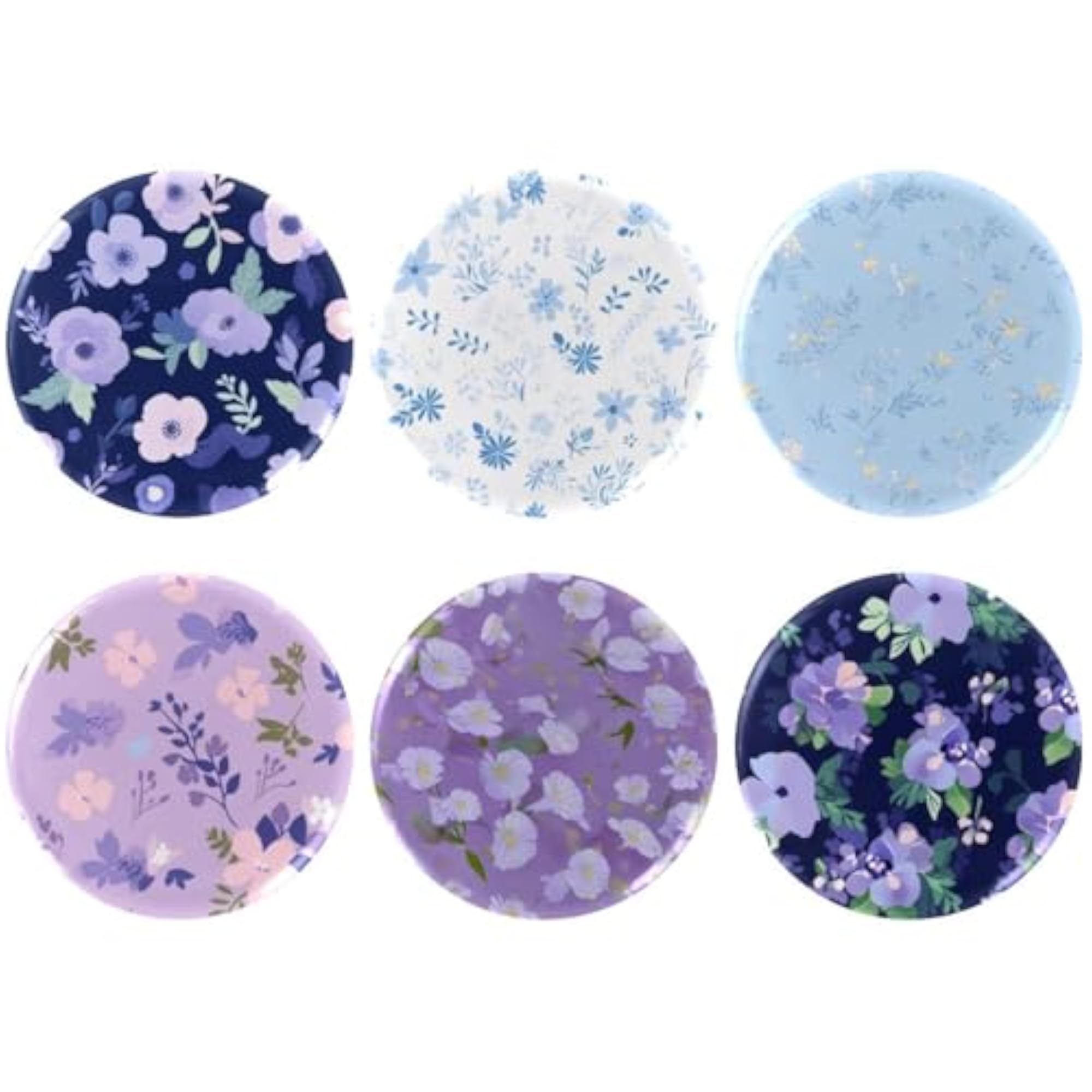 Kids' 6-Pack Blue Floral Pattern Button Pins, Fashionable Brooches