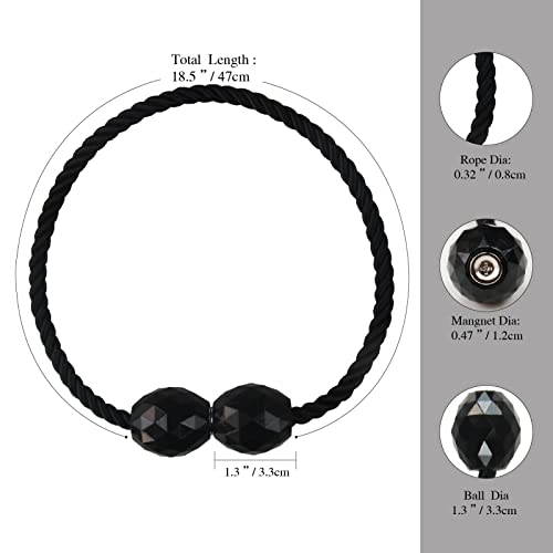 Hangtty 2 Pack Strong Magnetic Curtain Tiebacks Rope Decorative Curtain Tie Backs Magnetic Curtain Holders For Drapes Window Treatment Holdbacks, Black #TOP1