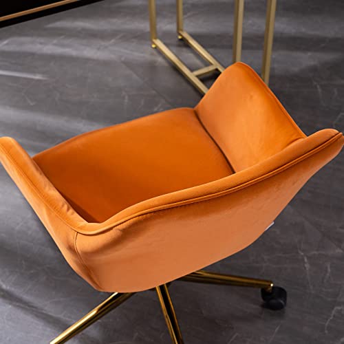 Goujxcy Home Office Chair, Velvet Desk Chair Modern Adjustable Swivel Chair, Upholstered Task Chair Accent Chair Executive Chair Vanity Desk Chair, Orange & Gold #TOP6