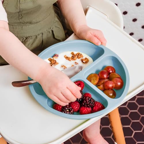 Image of BabyGo Silicone Suction Plates for Baby Microwave,Dishwasher, Freezer Safe Unbreakable with 4 Suction Cup Feeding Plate for Baby & Toddlers, BPA Free (Blue)