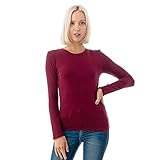 The Simpli Basic Round Crew Neck Long Sleeve T-Shirts - Stretch Cotton Spandex DarkBurgundy Small
